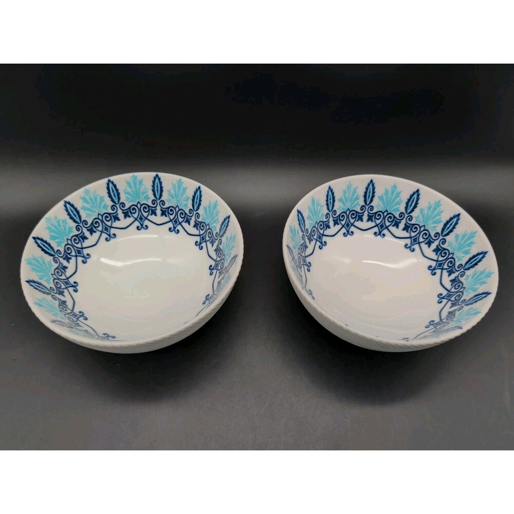 BIA Cordon Bleu Bowls Isabel 2 Blue Turquoise Floral Scroll Porcelain Cereal